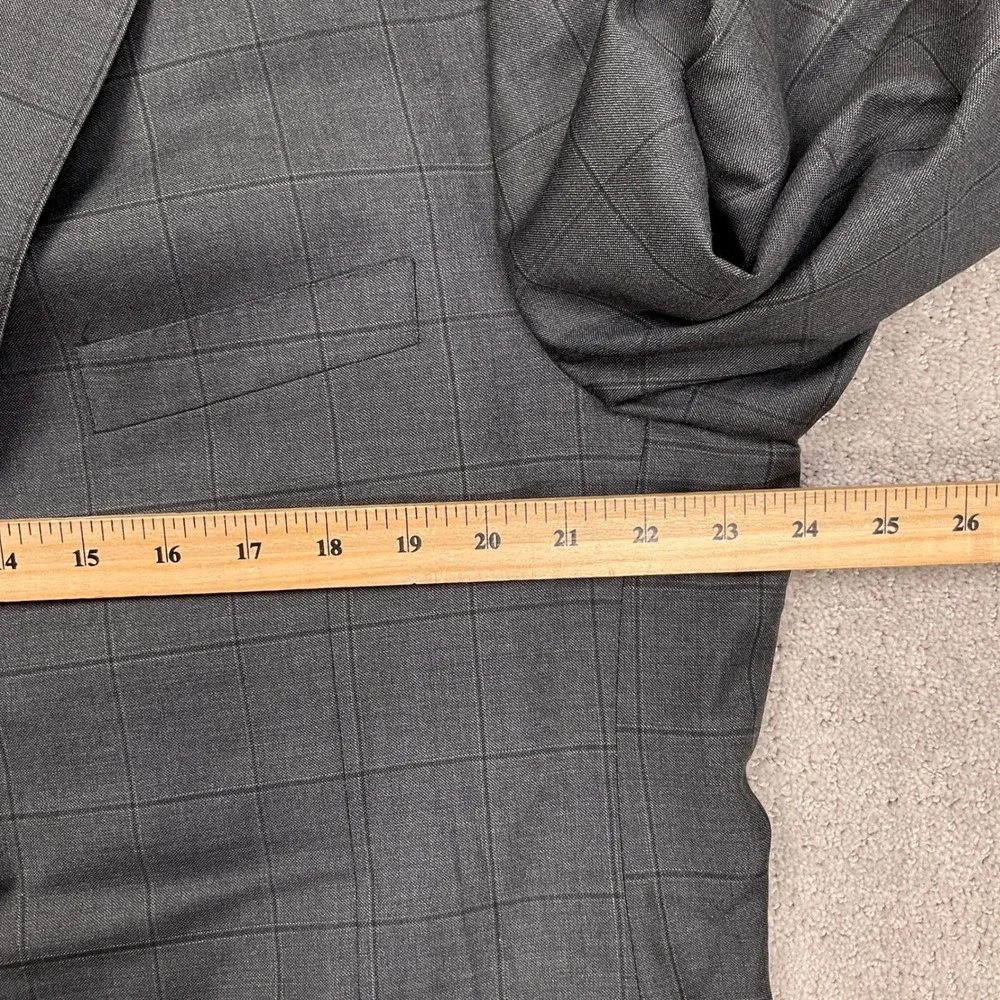 Hickey‎ Freeman Blazer Mens 46L Charcoal Windowpane Loro Piana Super 170s Wool